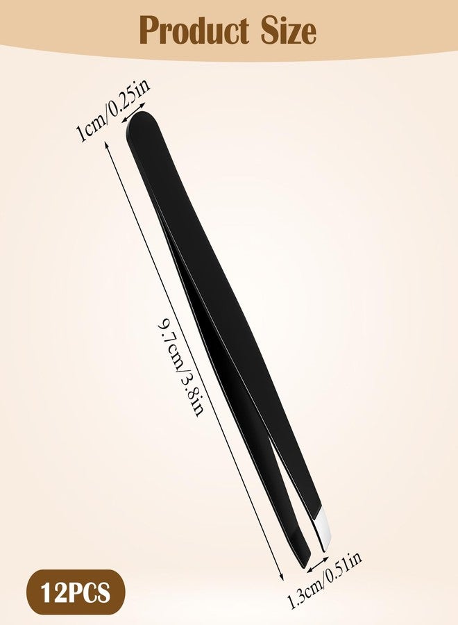 Styquenzer ملاقط للحواجب، مجموعة من 12 قطعة من ملاقط الحواجب المصنوعة من الفولاذ المقاوم للصدأ ذات الطرف المائل، ملاقط حواجب بالجملة للنساء والرجال، لون أسود - Image 2